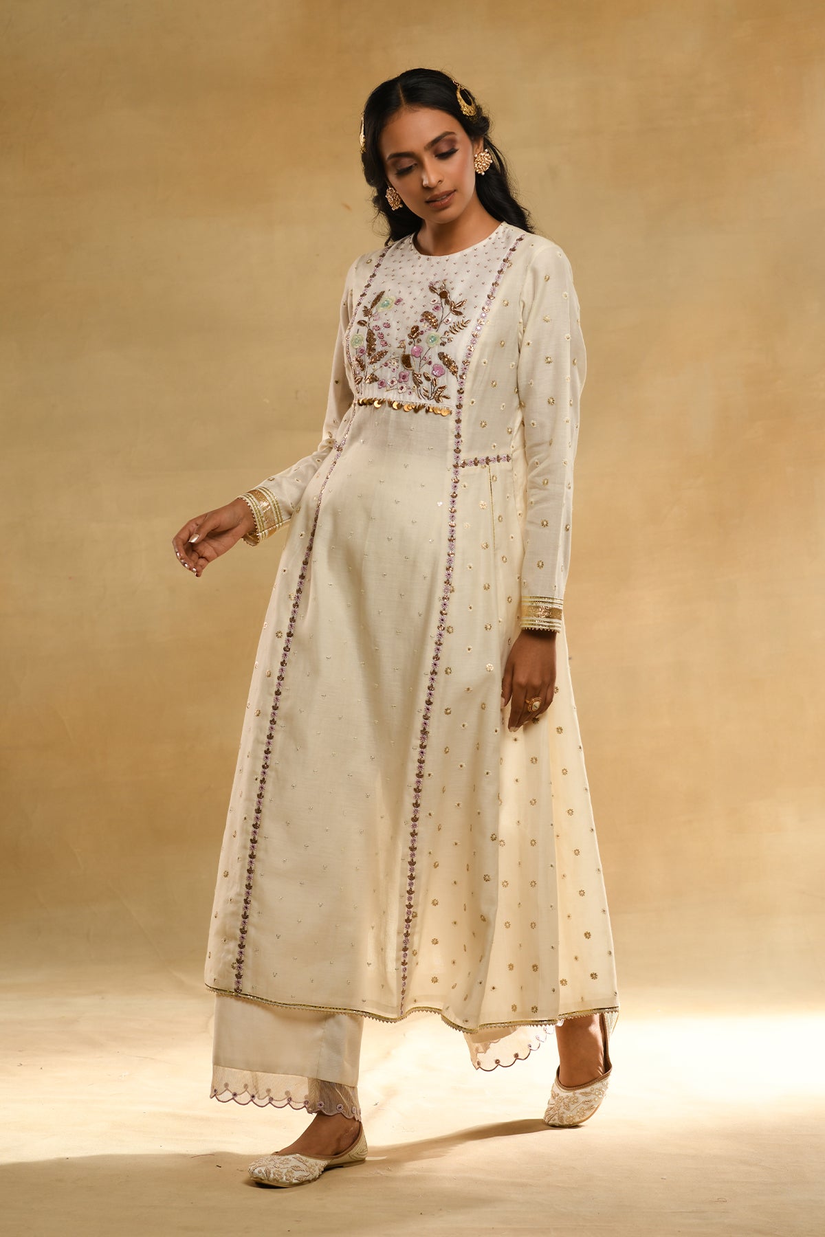 Ivory Floral 'A' Line Kurta Set