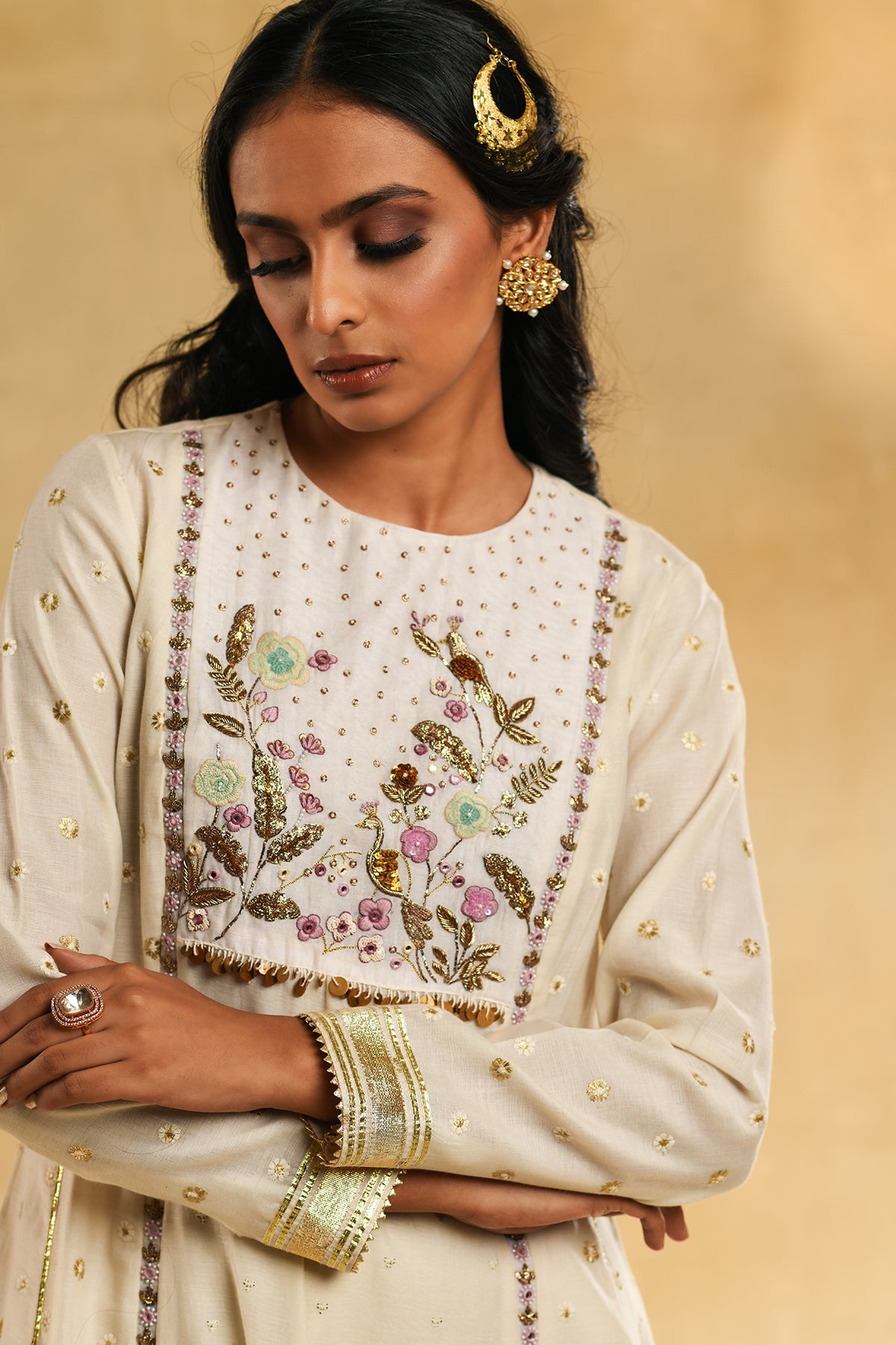 Ivory Floral 'A' Line Kurta Set