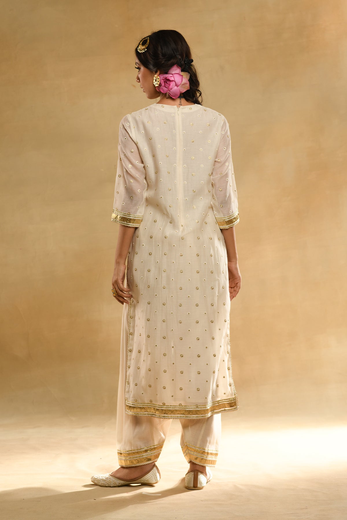 Ivory Palm Tree Peacock Embroidered Kurta Set