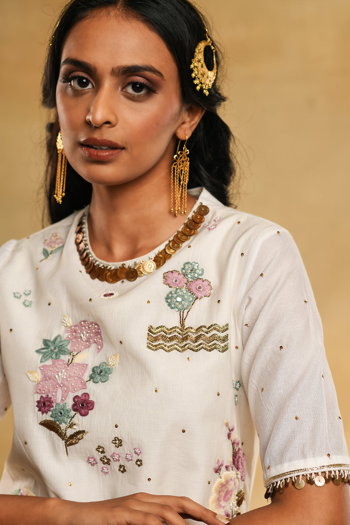 Ivory Floral Kurta Sharara Set