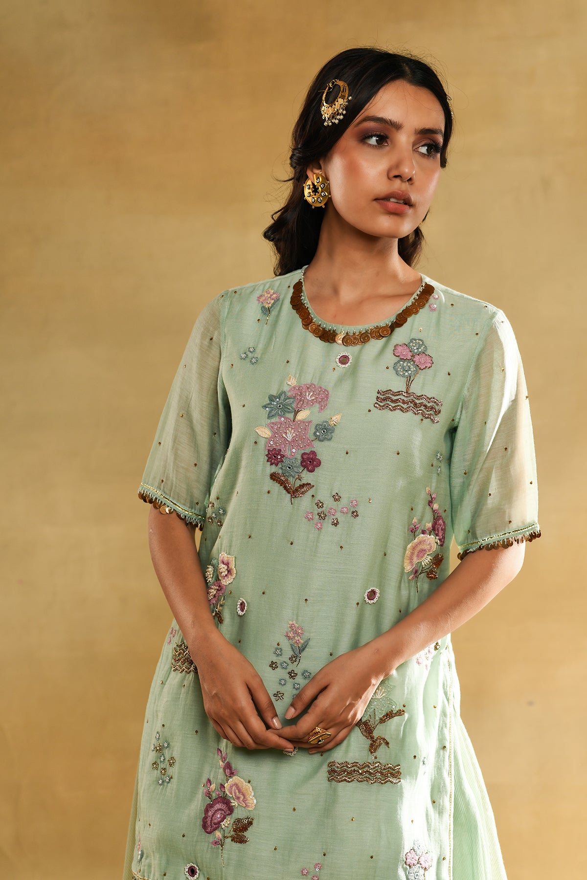 Teal Floral Kurta Sharara Set