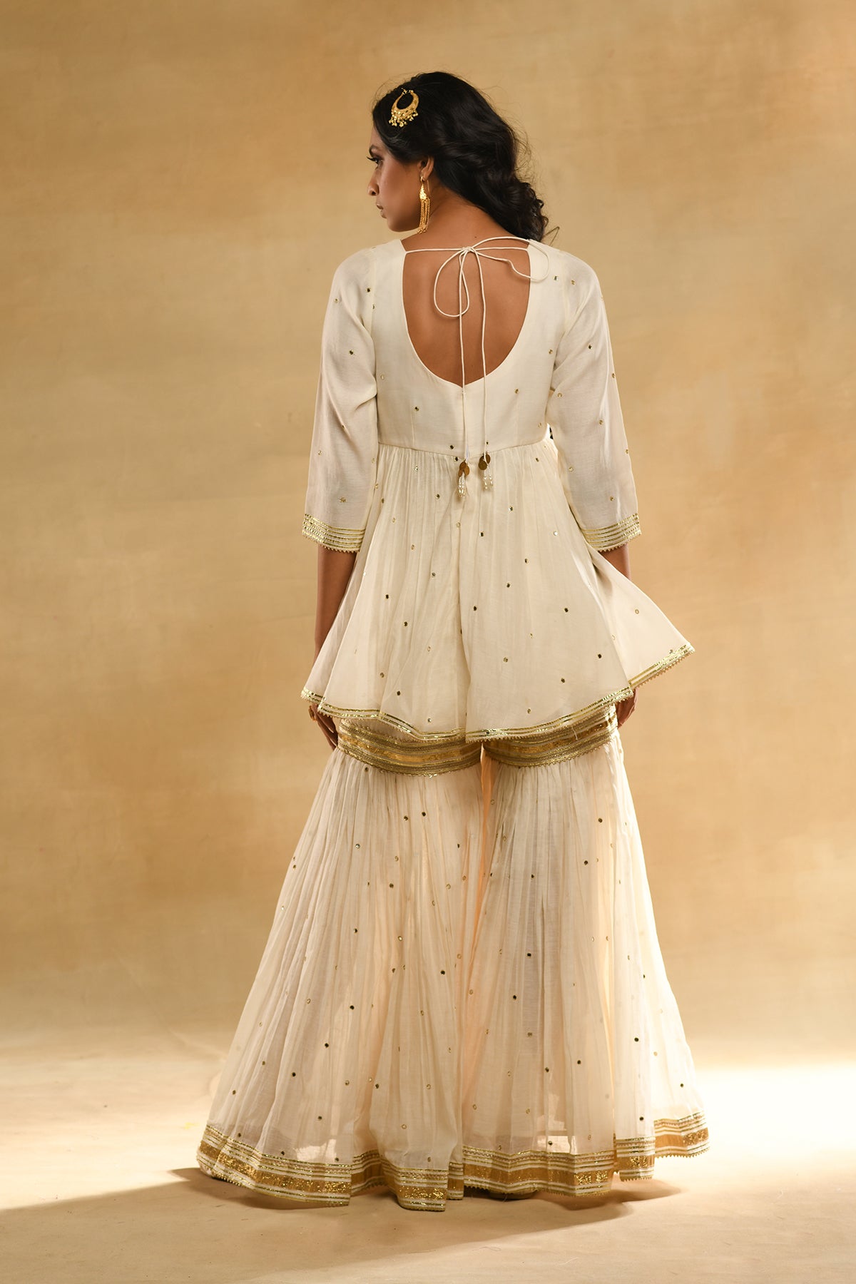 Ivory Floral Peplum Garara Set