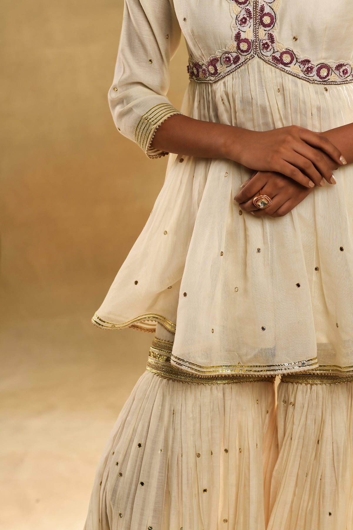 Ivory Floral Peplum Garara Set