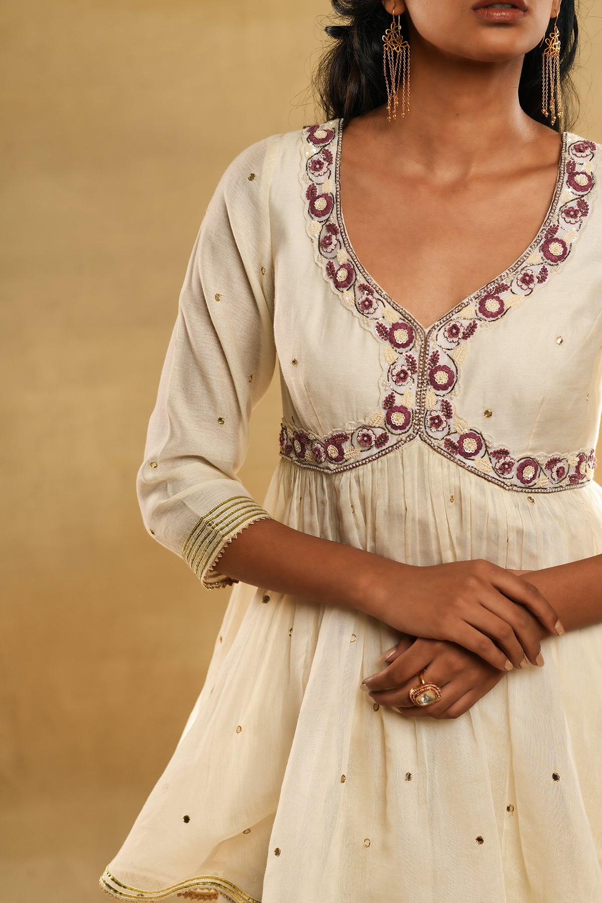 Ivory Floral Peplum Garara Set