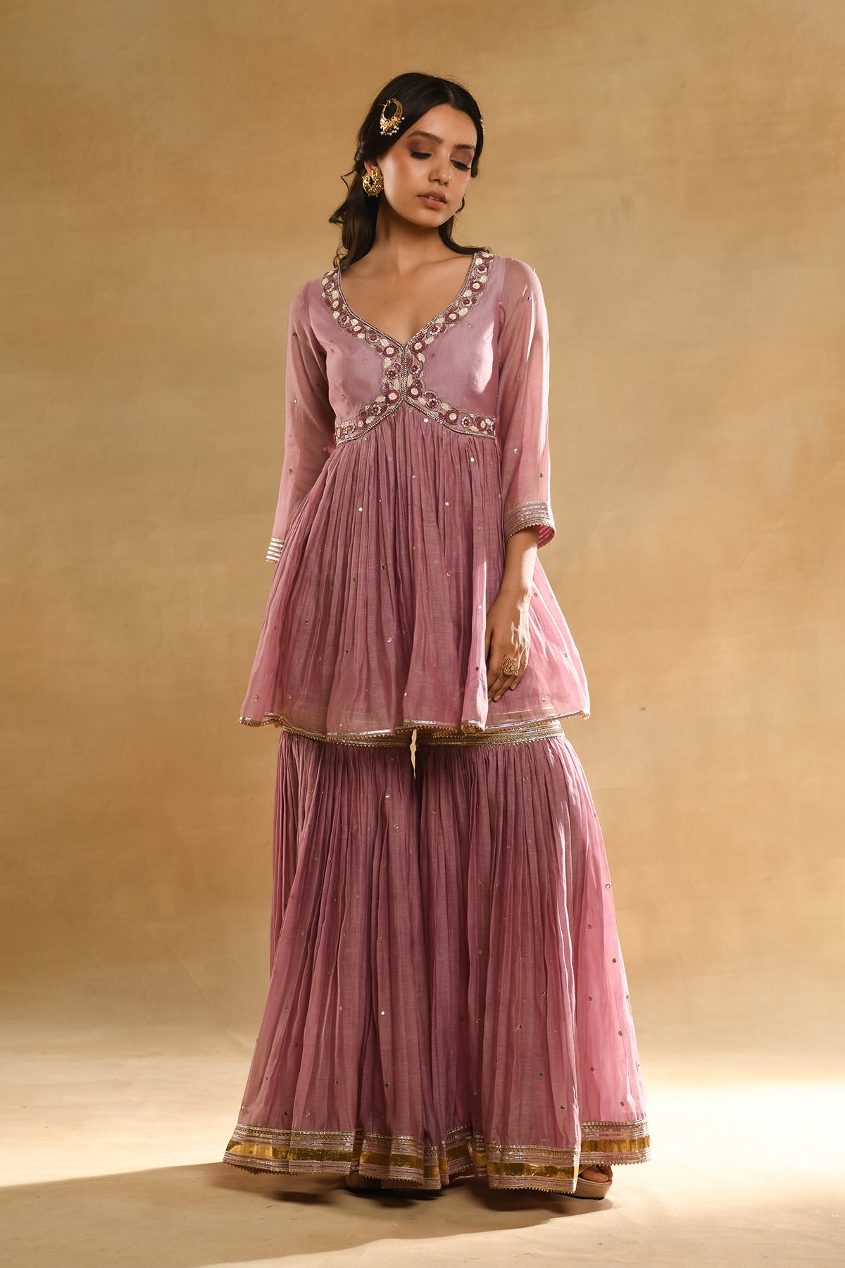 Pink Floral Peplum Garara Set