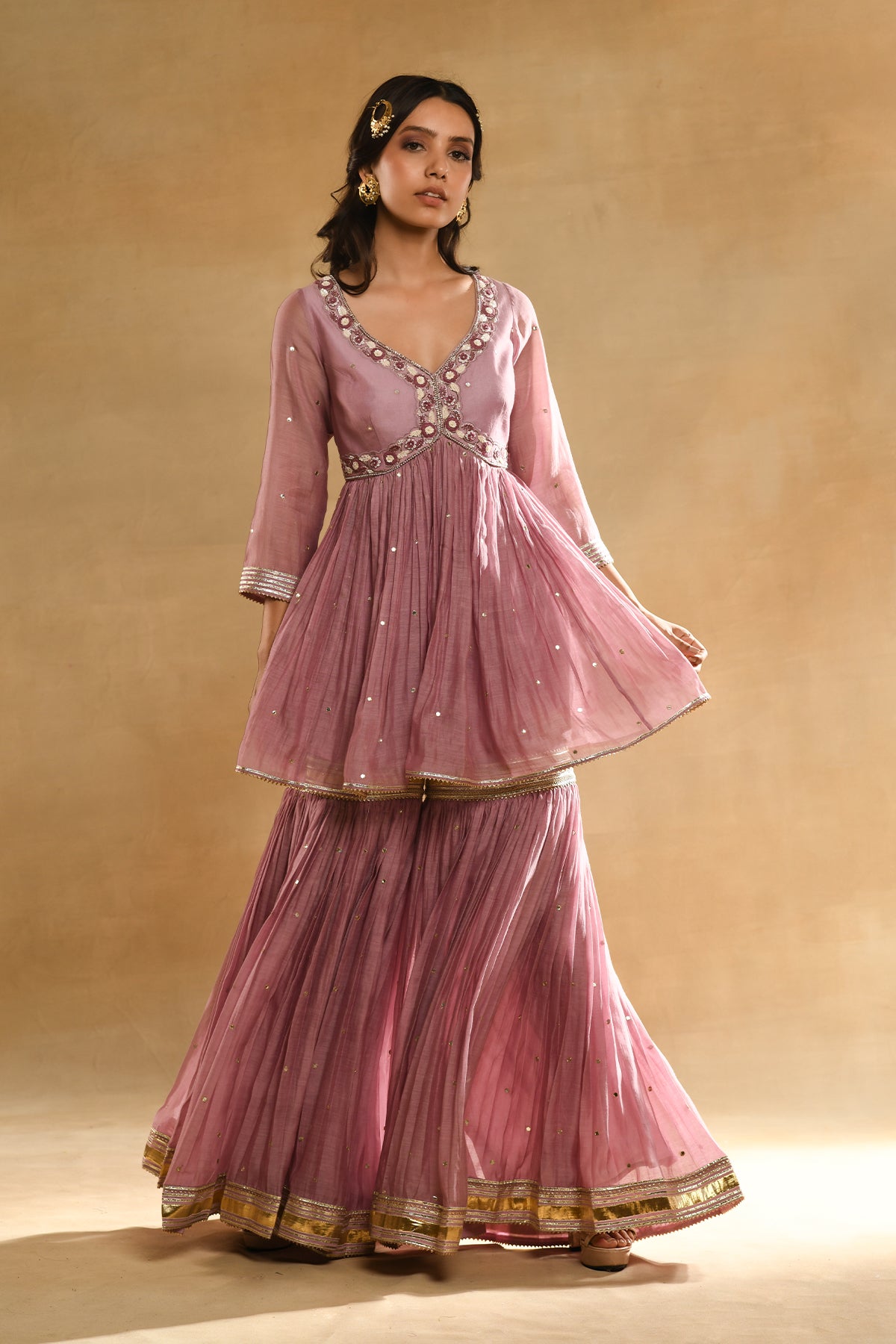 Pink Floral Peplum Garara Set