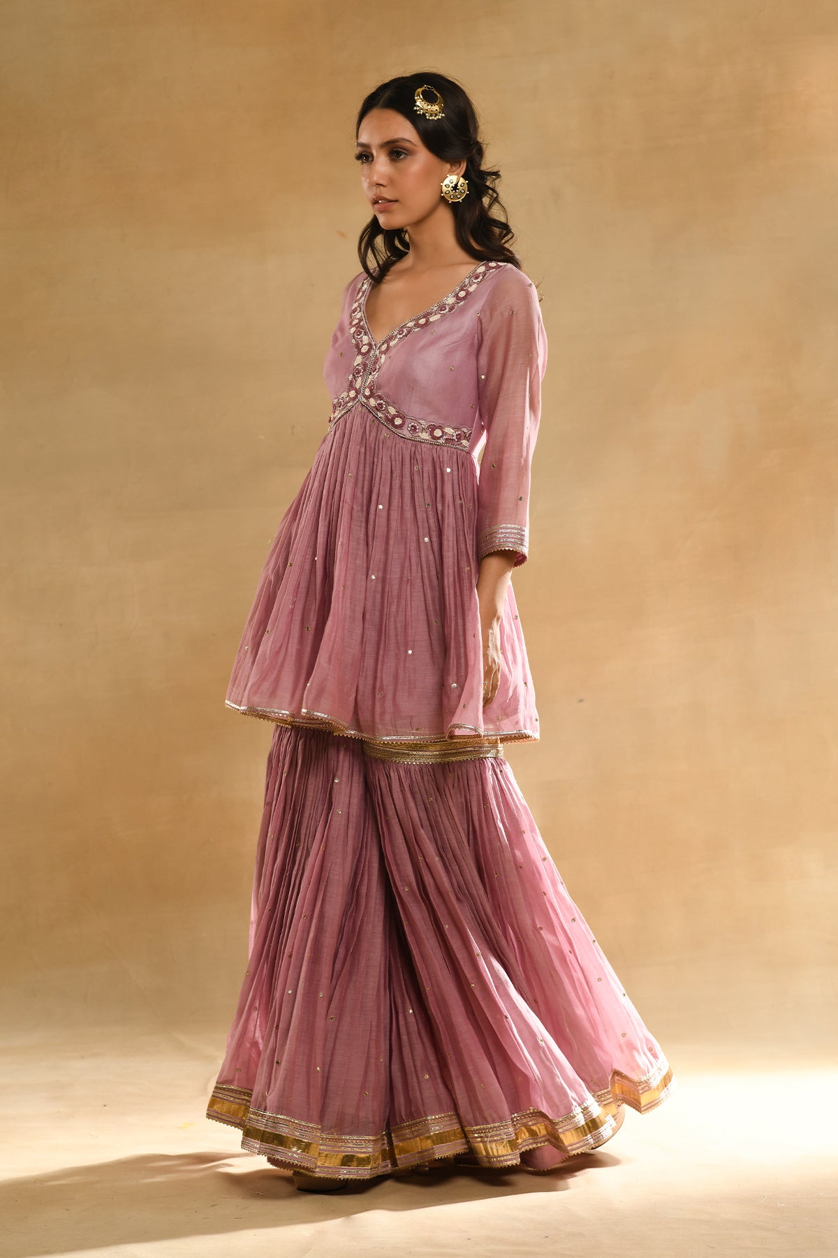 Pink Floral Peplum Garara Set