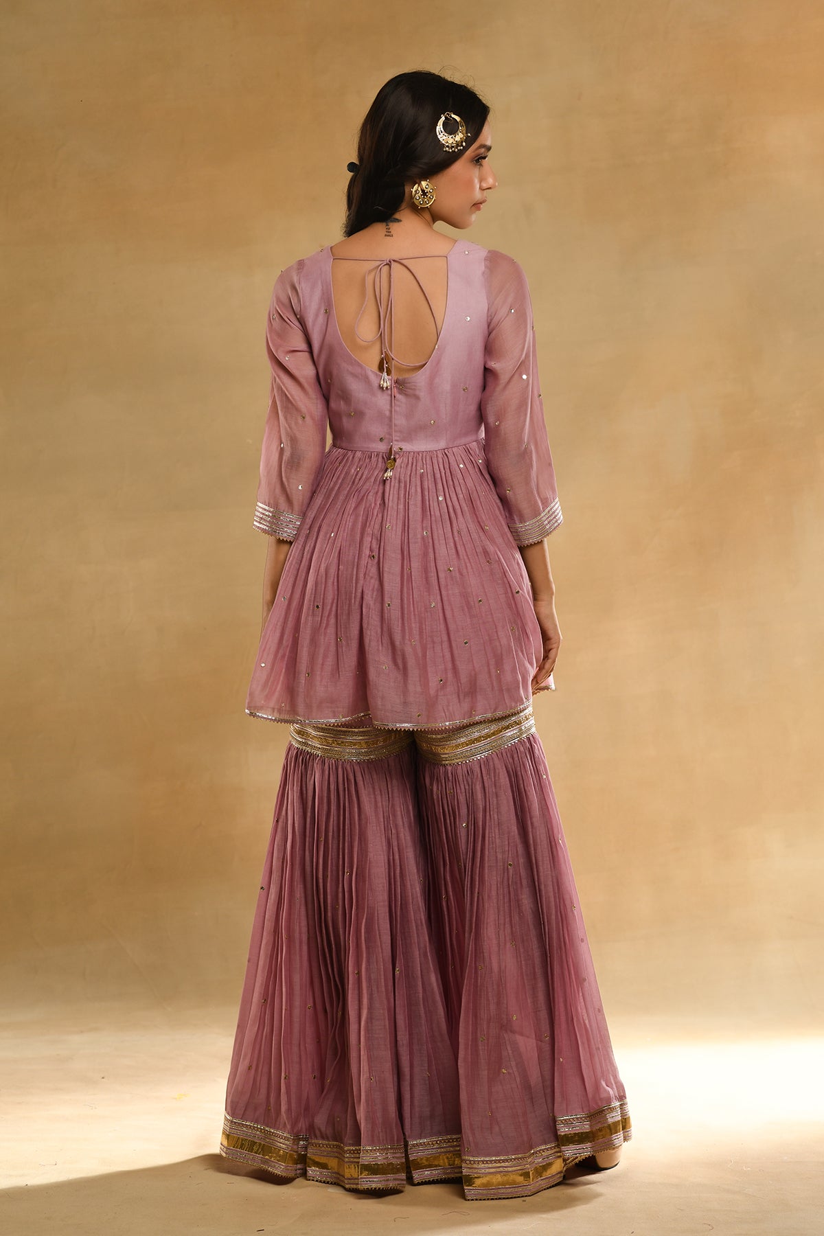 Pink Floral Peplum Garara Set