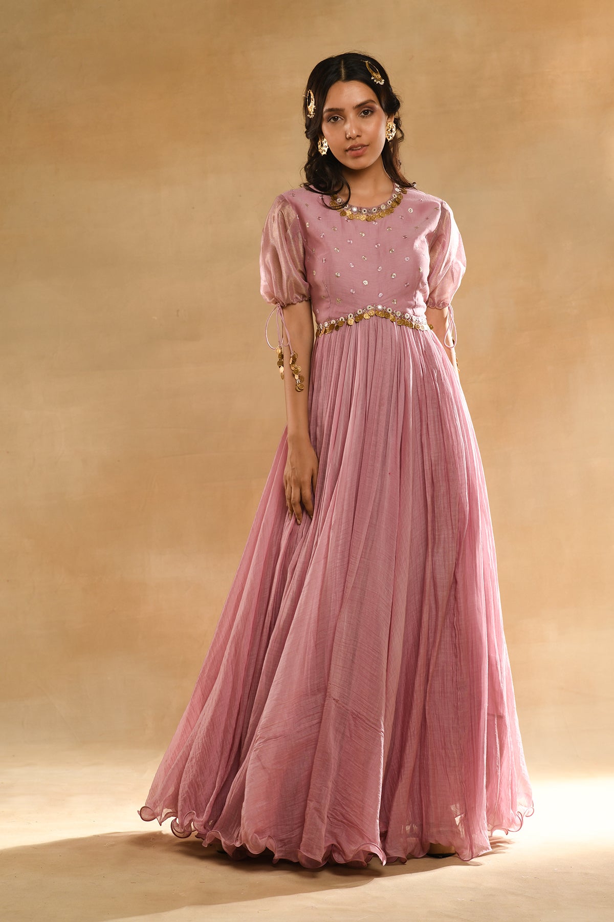 Pink Heavy Scallop Dupatta Anarkali Set