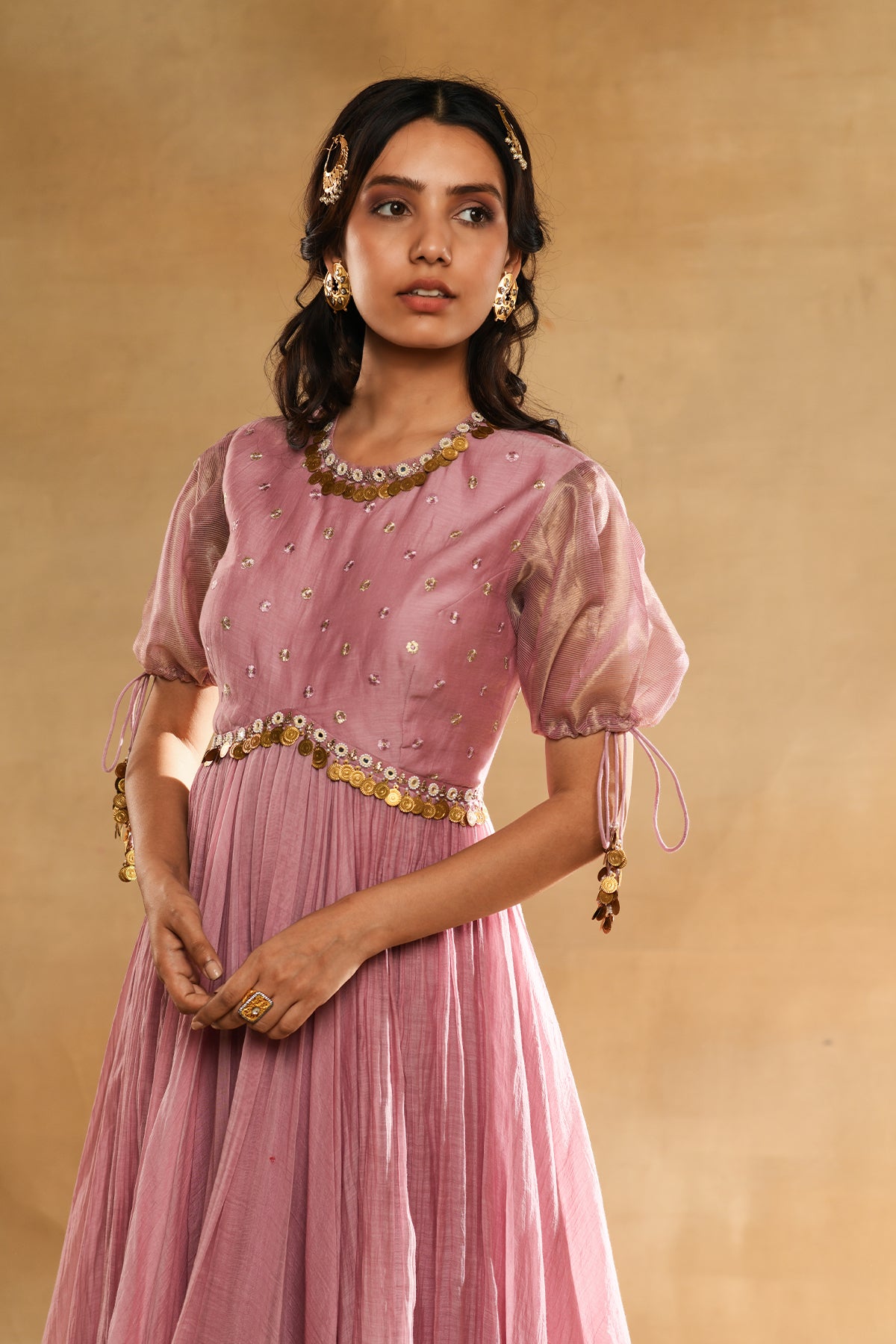 Pink Heavy Scallop Dupatta Anarkali Set