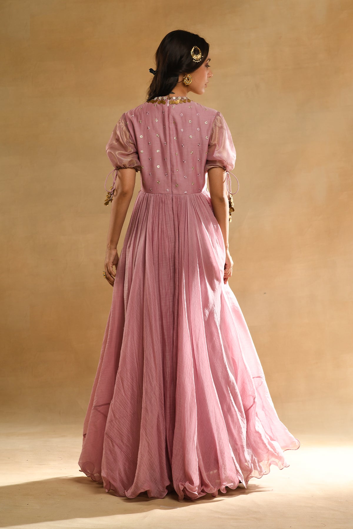 Pink Heavy Scallop Dupatta Anarkali Set