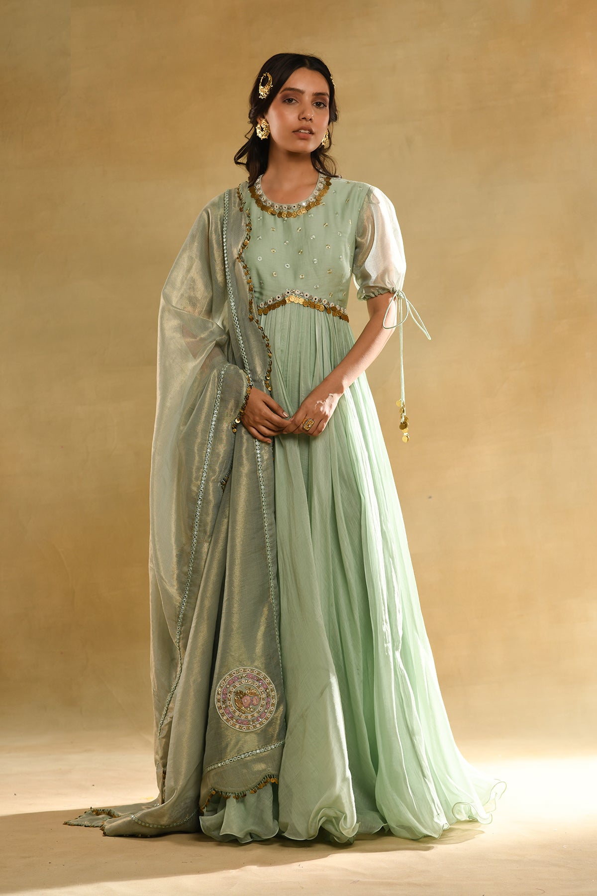 Teal Heavy Scallop Dupatta Anrkali Set