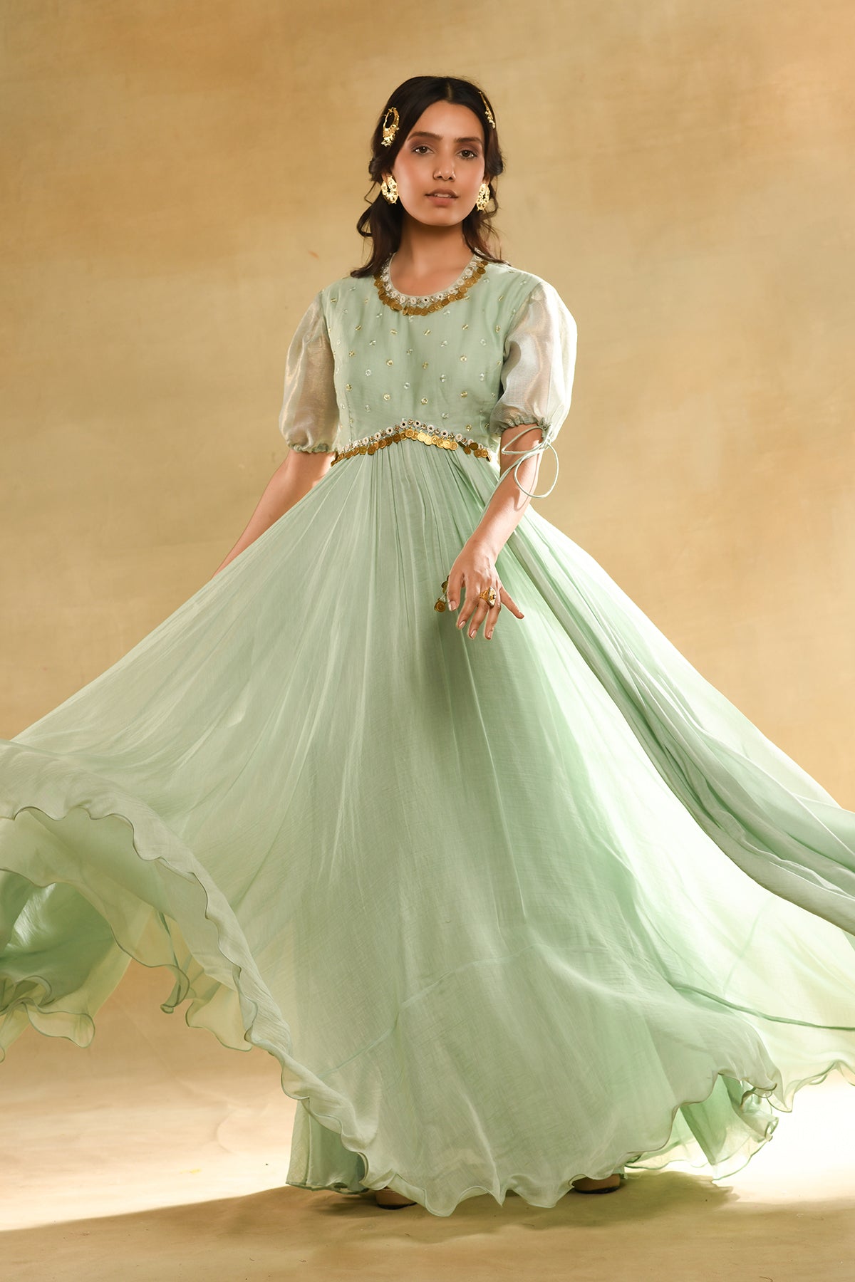 Teal Heavy Scallop Dupatta Anrkali Set