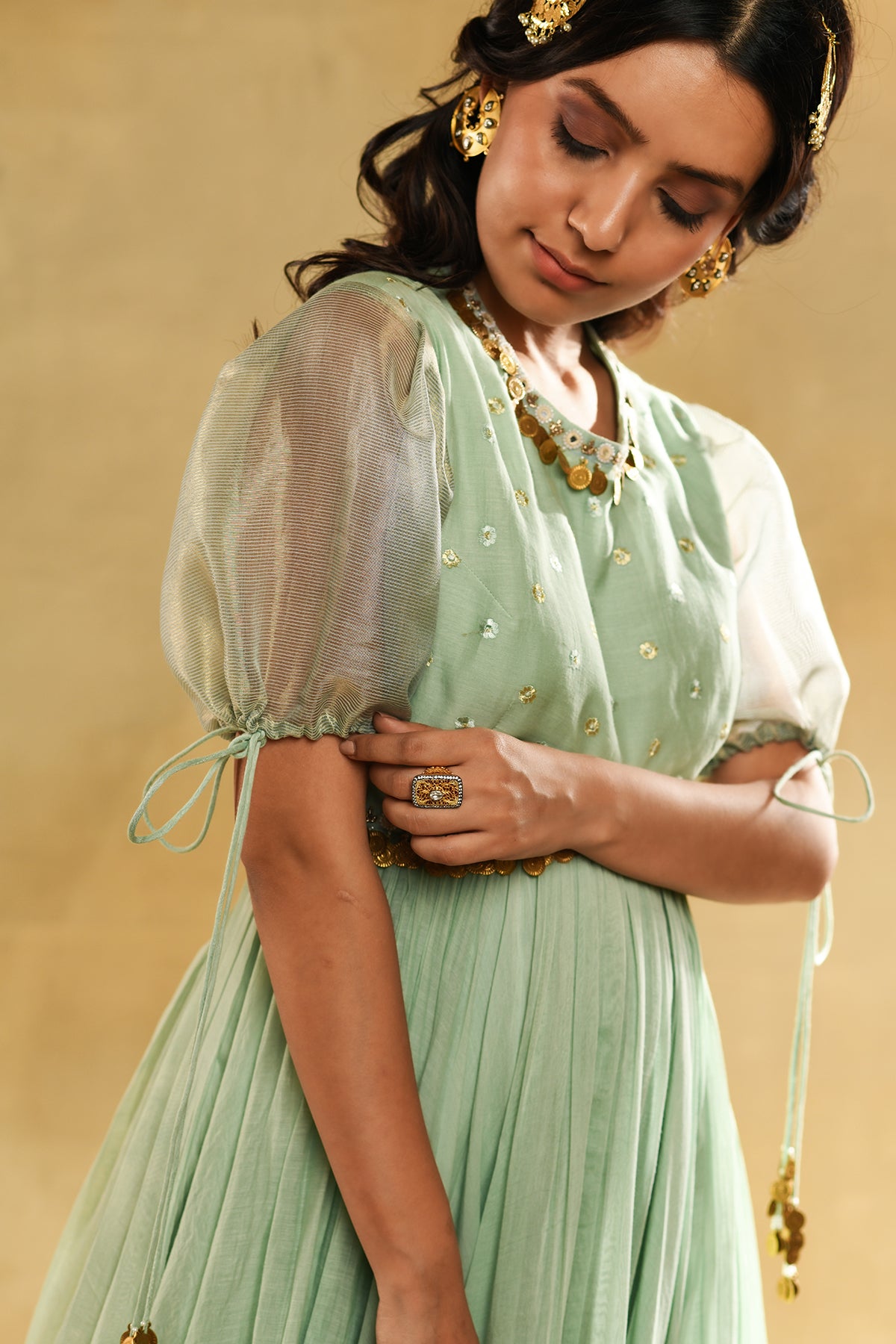 Teal Heavy Scallop Dupatta Anrkali Set