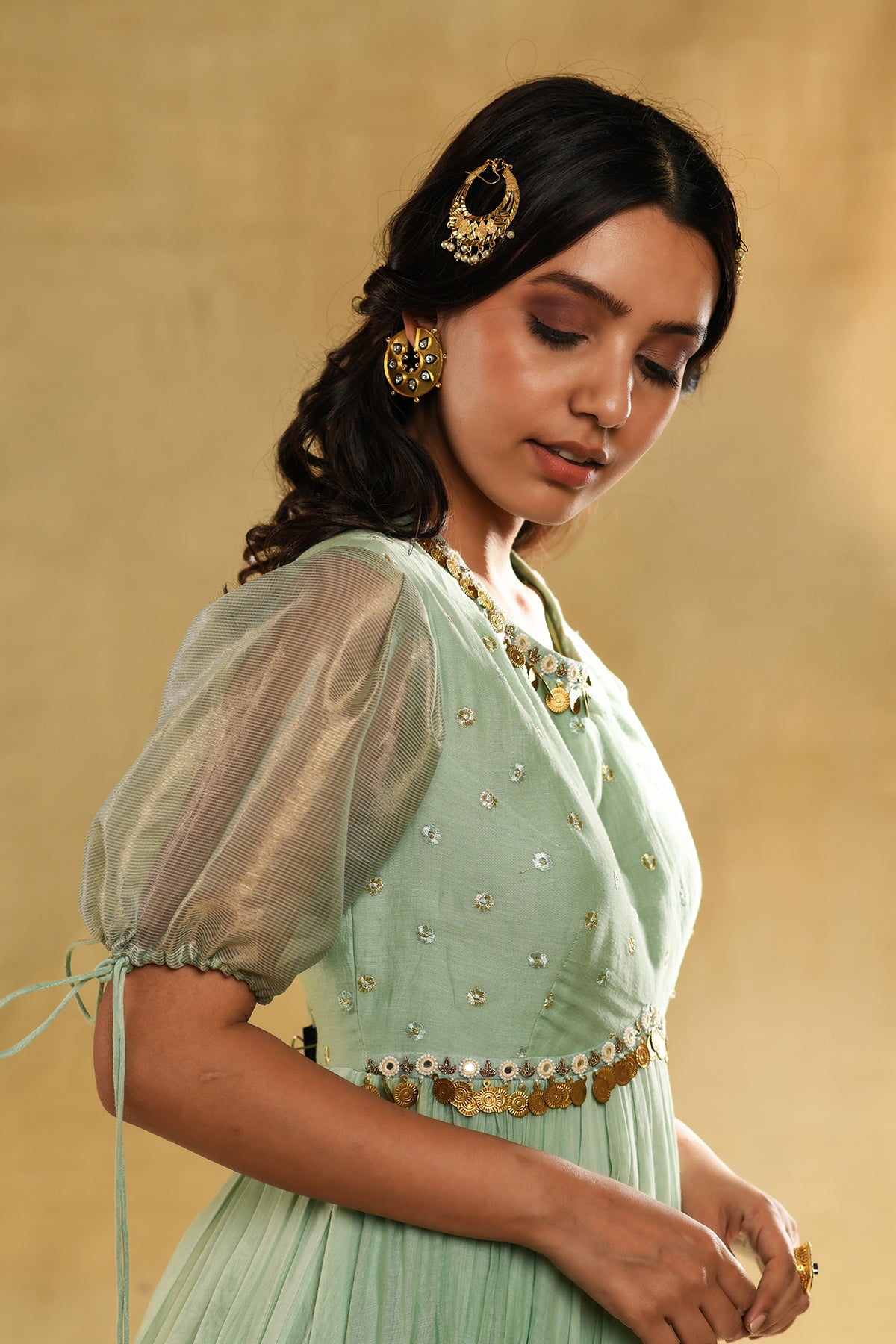 Teal Heavy Scallop Dupatta Anrkali Set