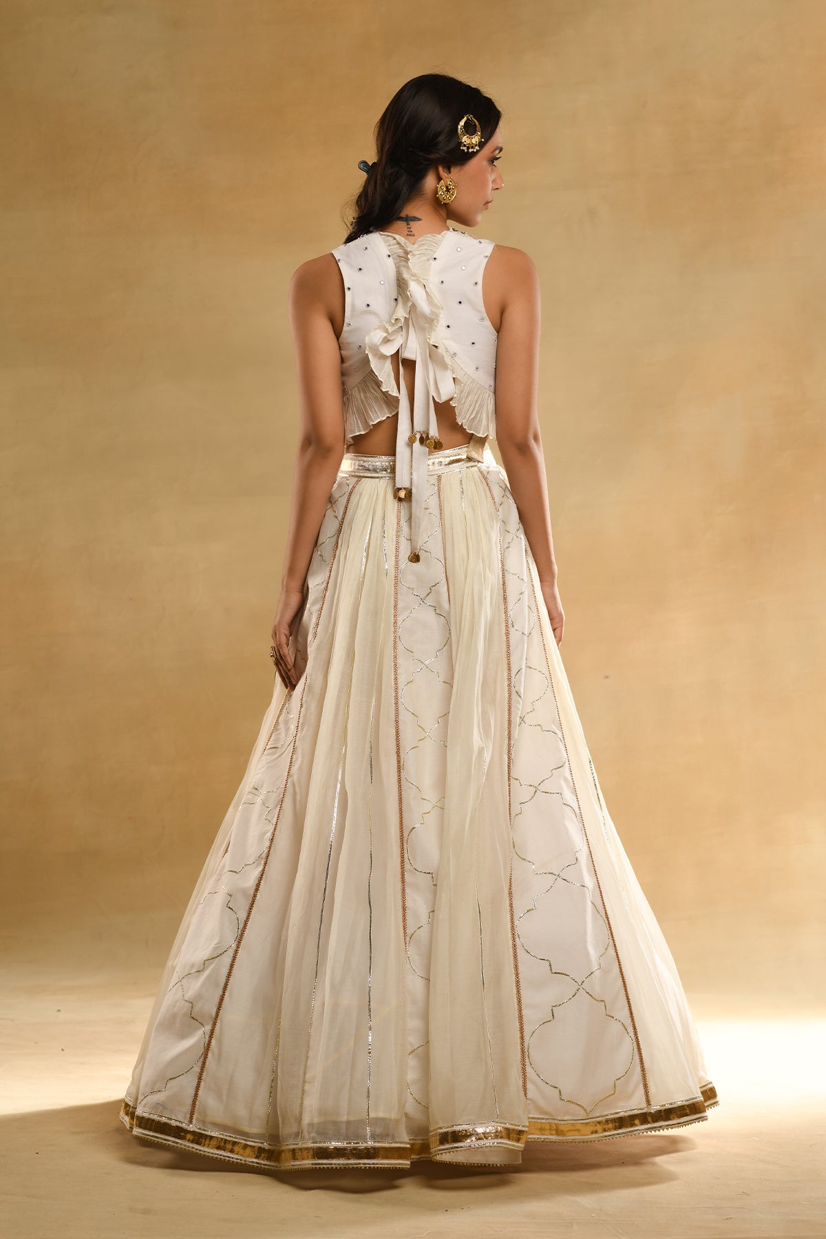 Ivory Floral Embroidered Blouse And Skirt