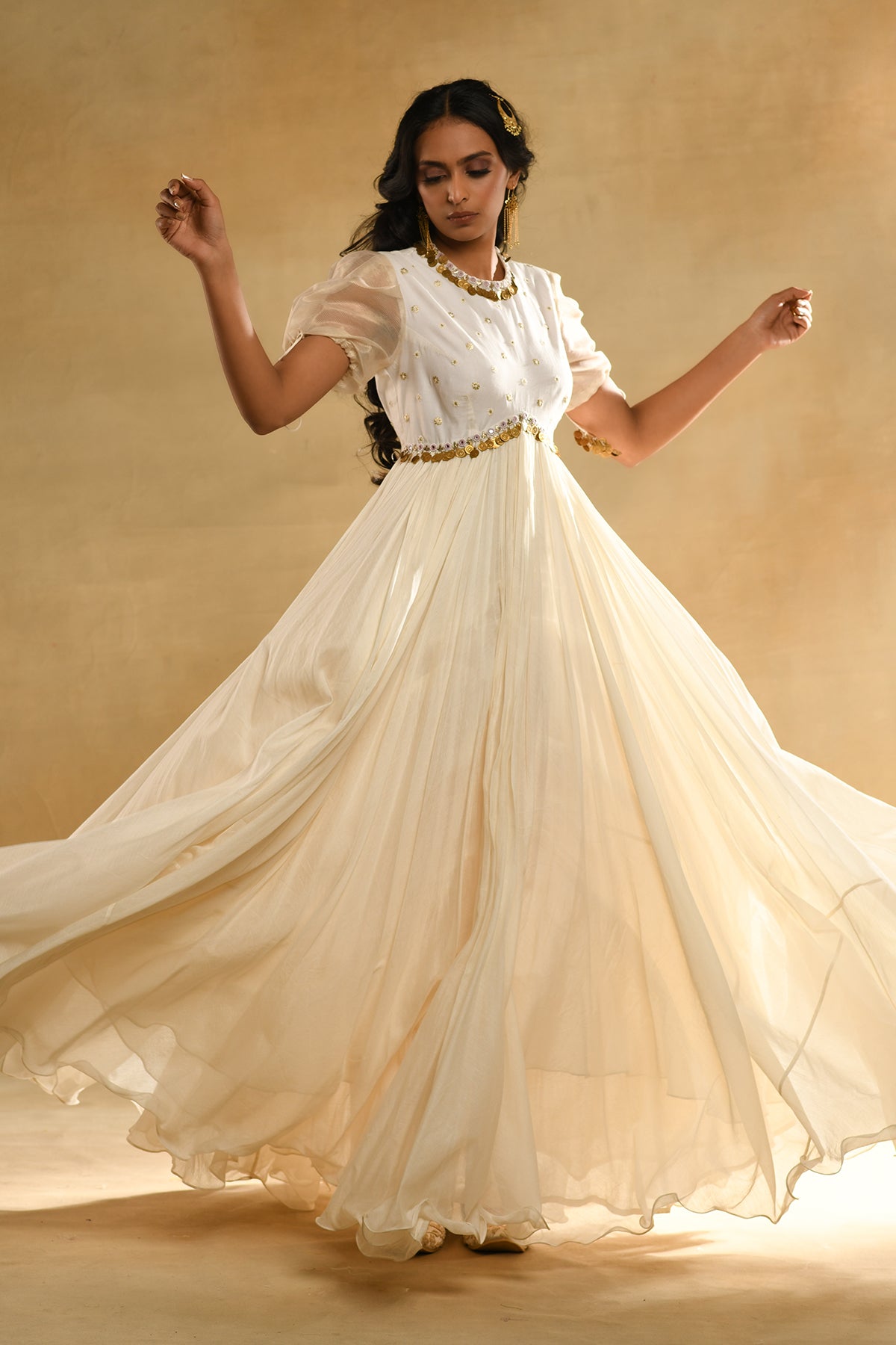Ivory Heavy Scallop Dupatta Anarkali Set