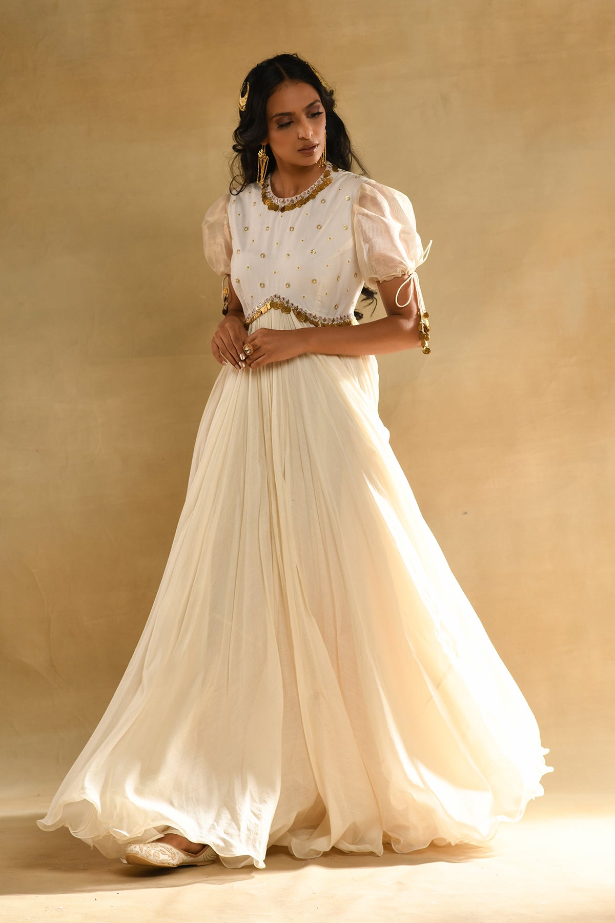 Ivory Heavy Scallop Dupatta Anarkali Set