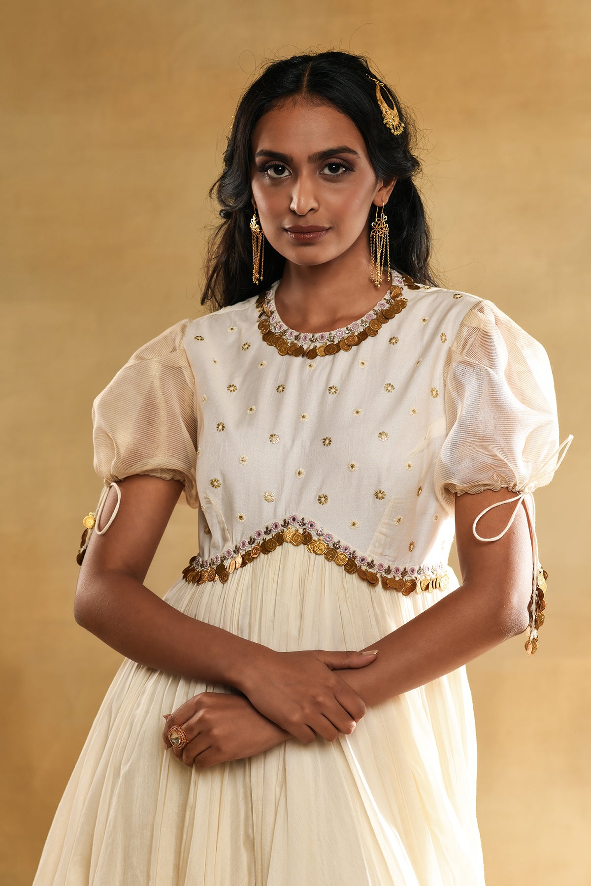 Ivory Heavy Scallop Dupatta Anarkali Set