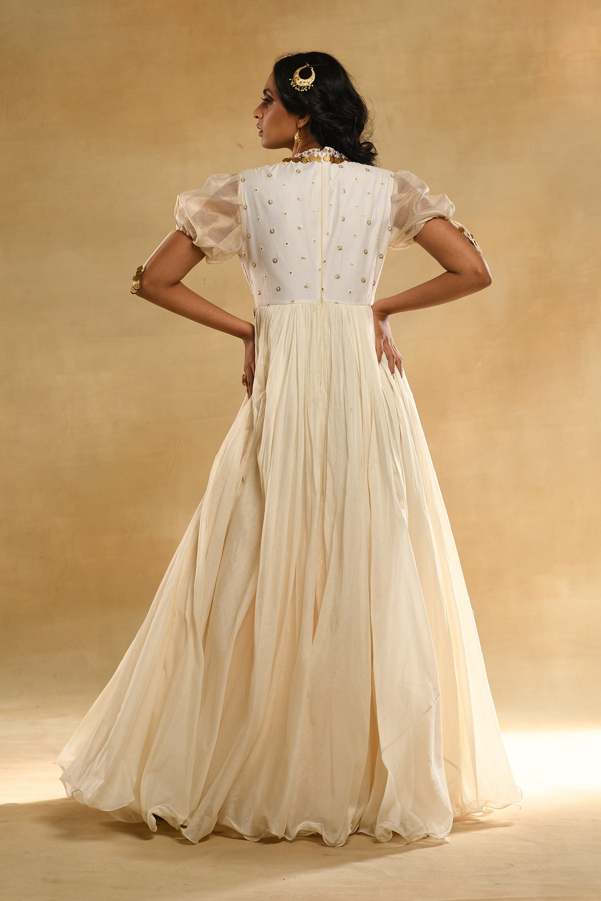 Ivory Heavy Scallop Dupatta Anarkali Set