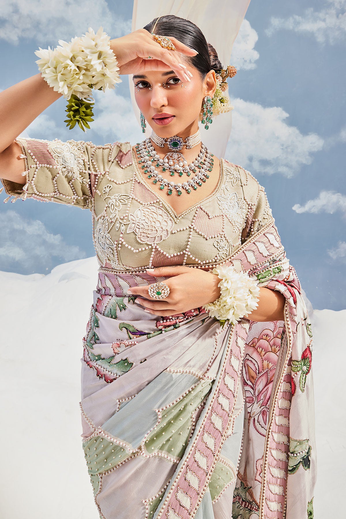 WANDERING PARROT COLOR BLOCK SAREE