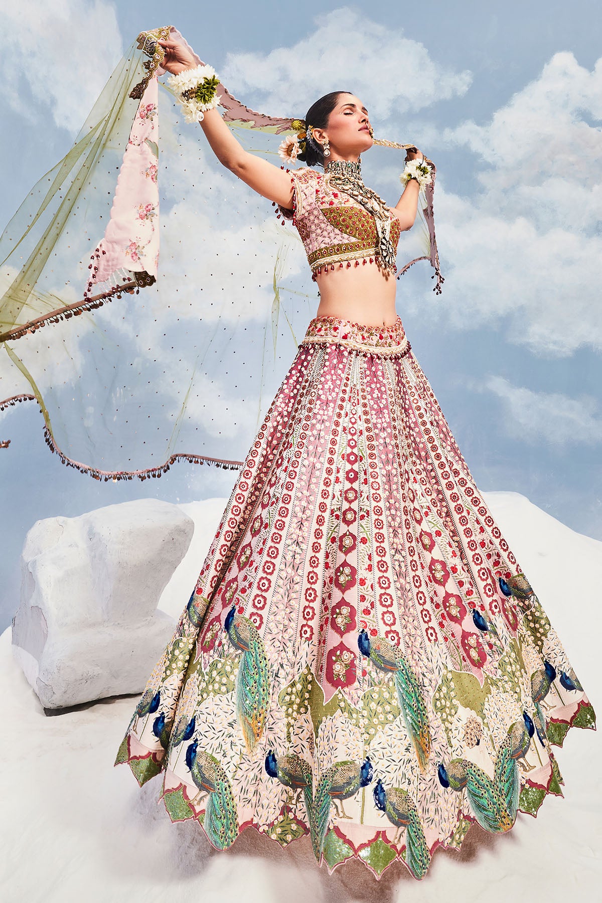 OLIVE BAGH PEACOCK LEHENGA