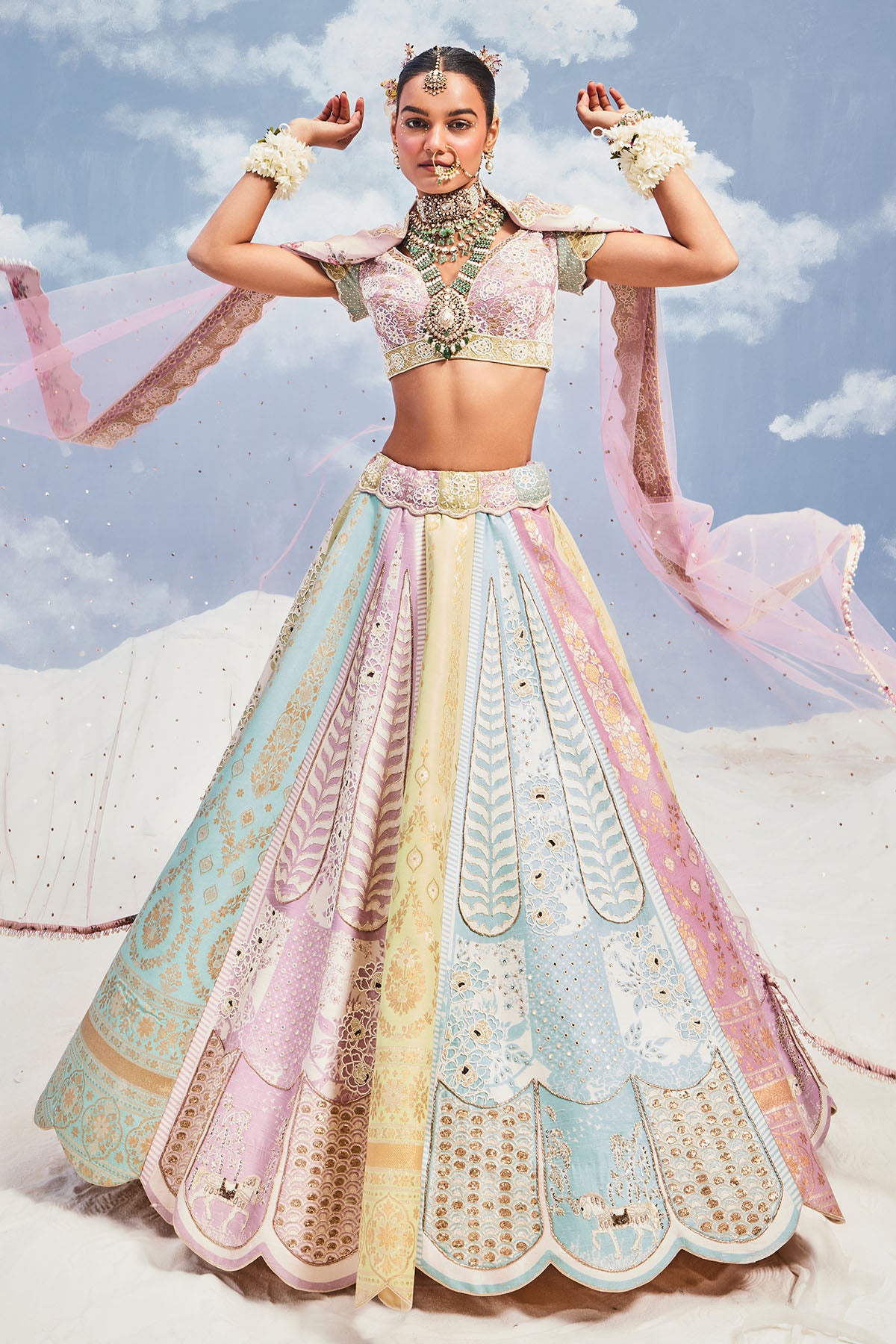 TRI COLOR BANARSI LEHENGA