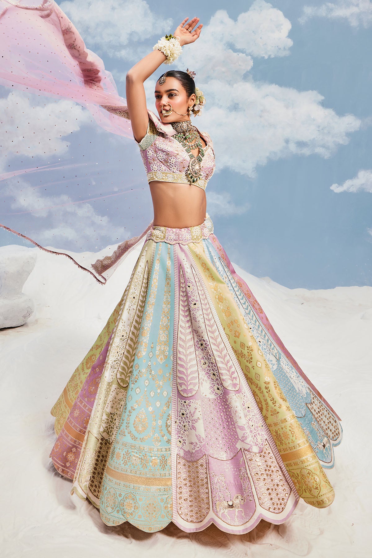 TRI COLOR BANARSI LEHENGA