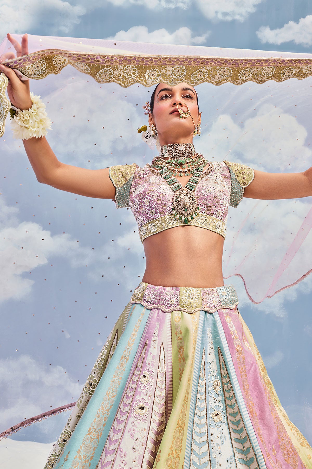 TRI COLOR BANARSI LEHENGA