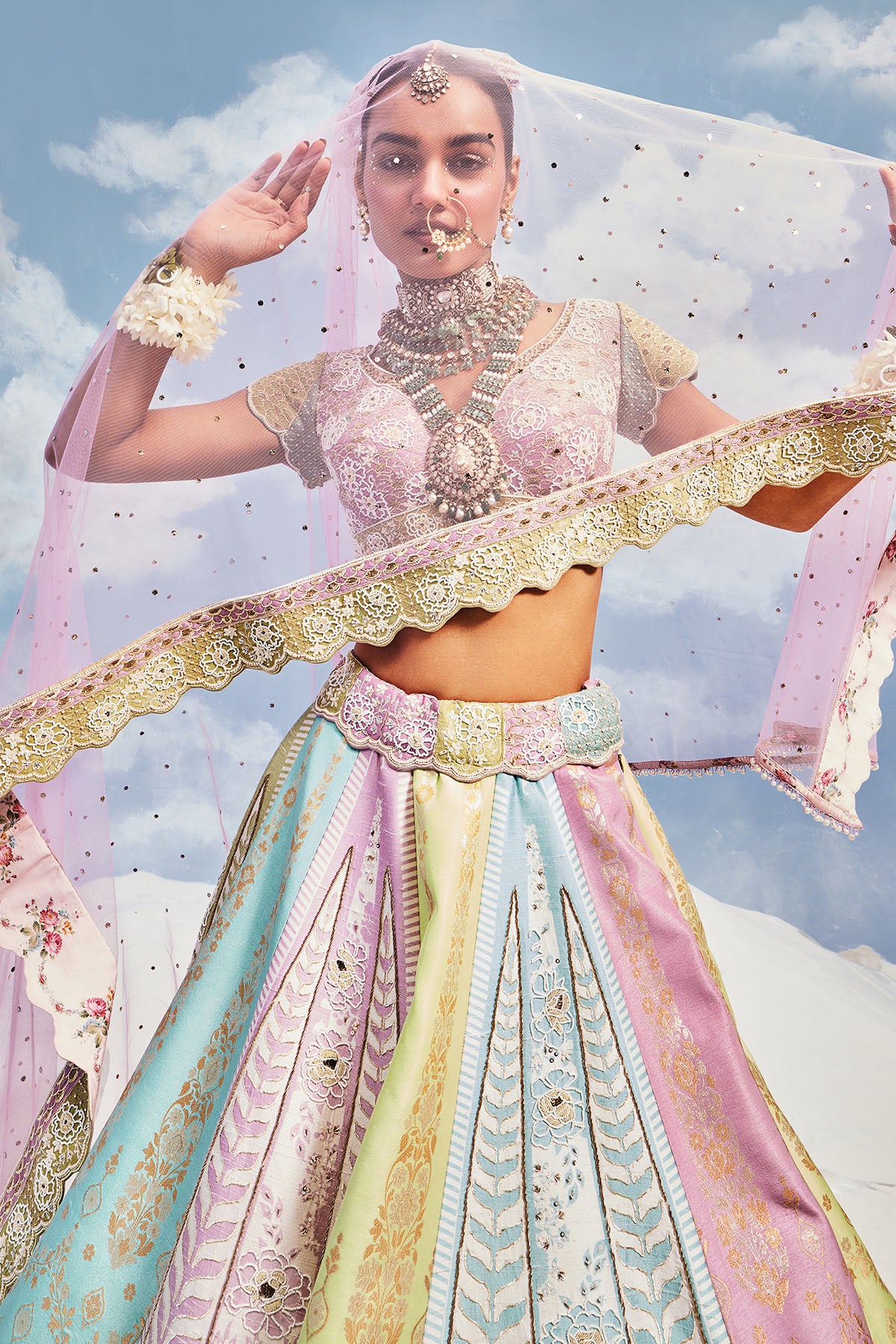 TRI COLOR BANARSI LEHENGA