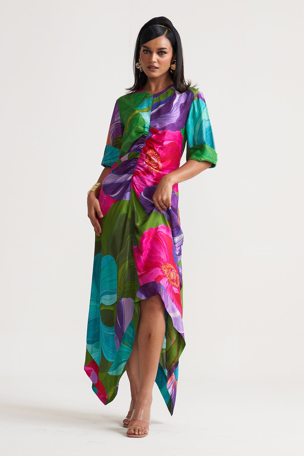 Front gather detail dress