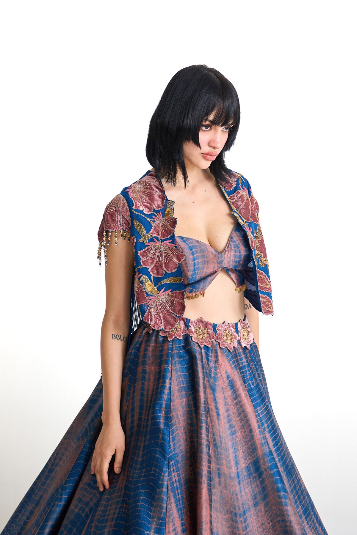Genda phool Short jacket with skirt set