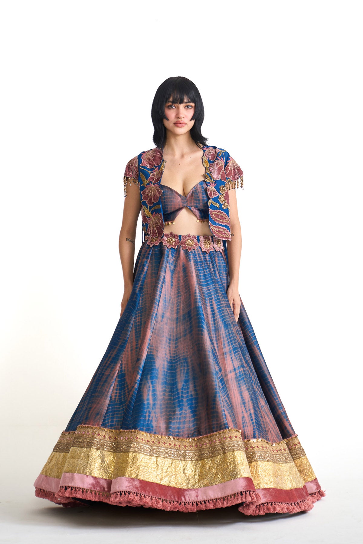 Genda phool Short jacket with skirt set