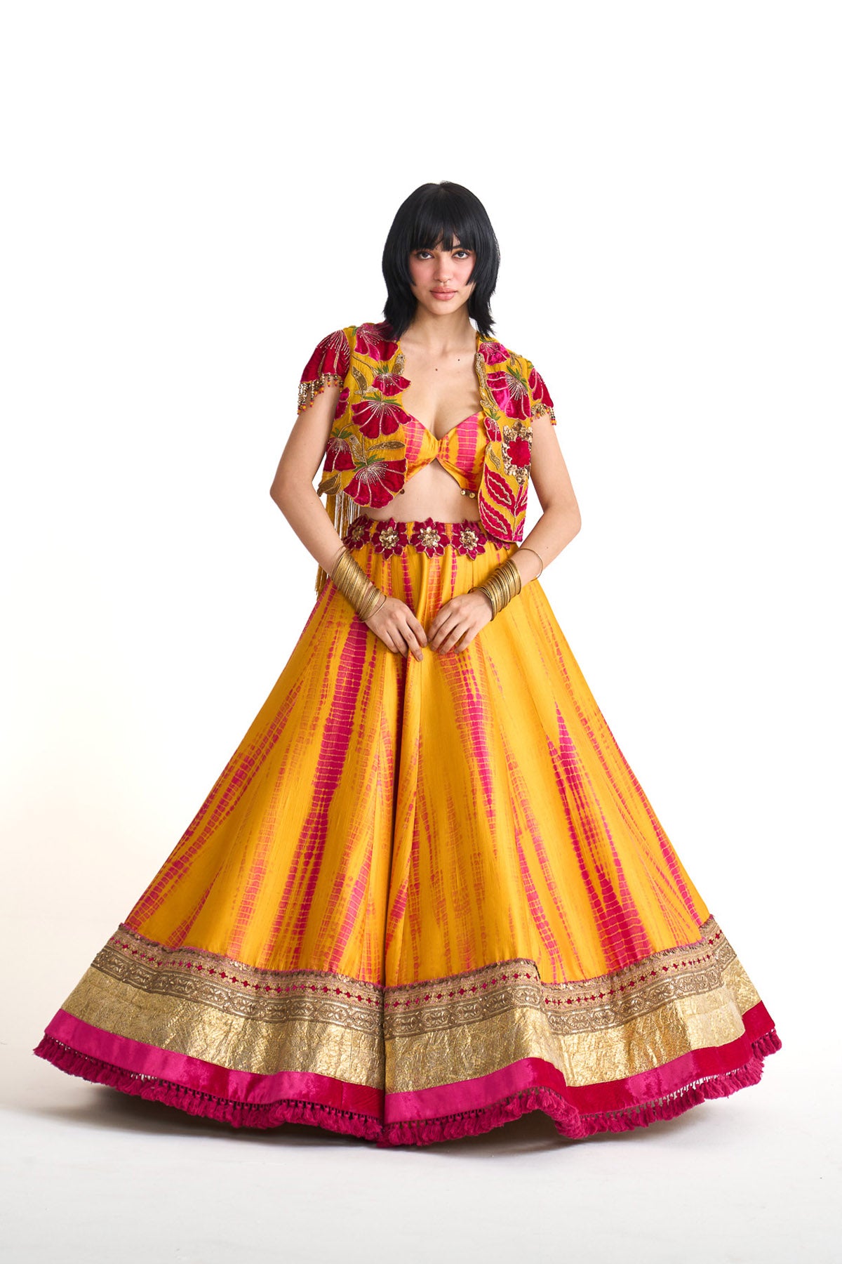 Genda phool Short jacket with skirt set