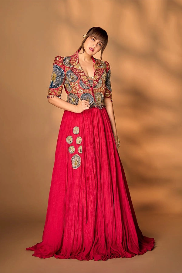 Genelia D'Souza in Mor pankh crop blazer & skirt set