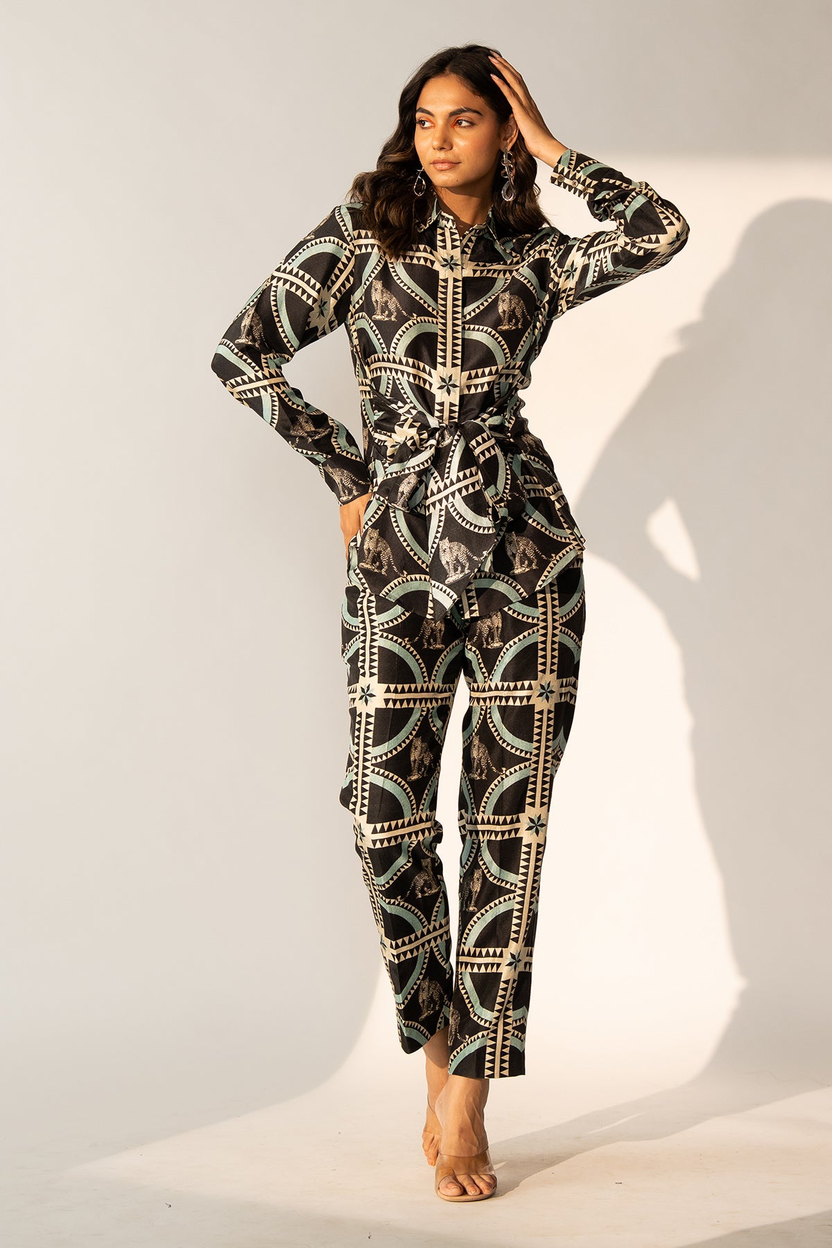 Front Tie up Shirt and Narrow Pants