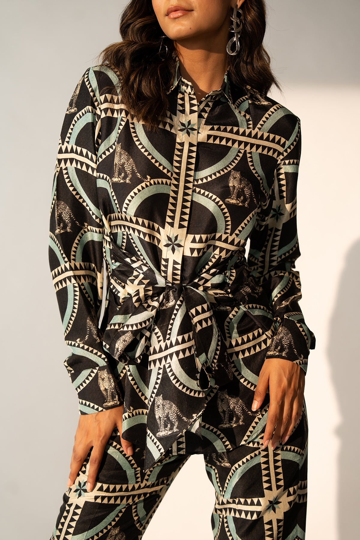 Front Tie up Shirt and Narrow Pants