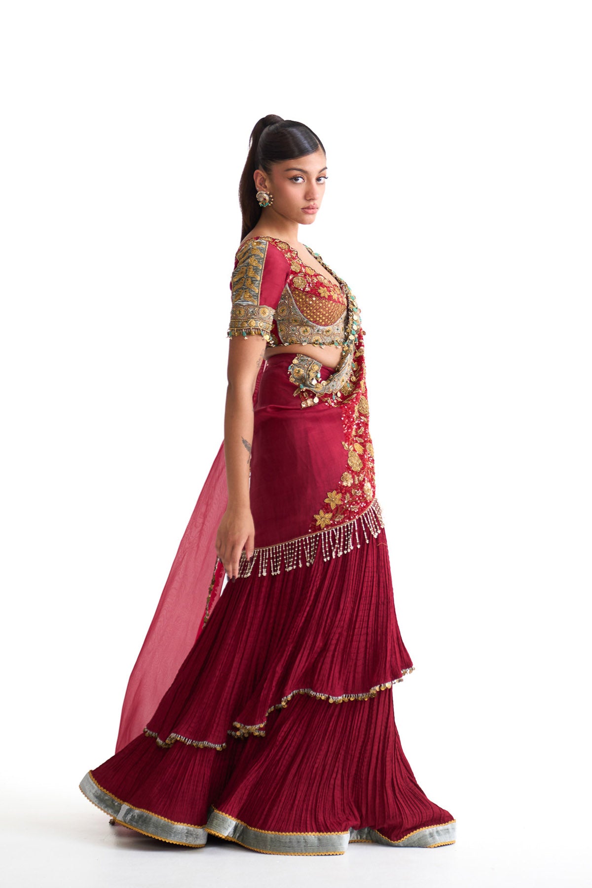 Golden story Crinkle drape saree