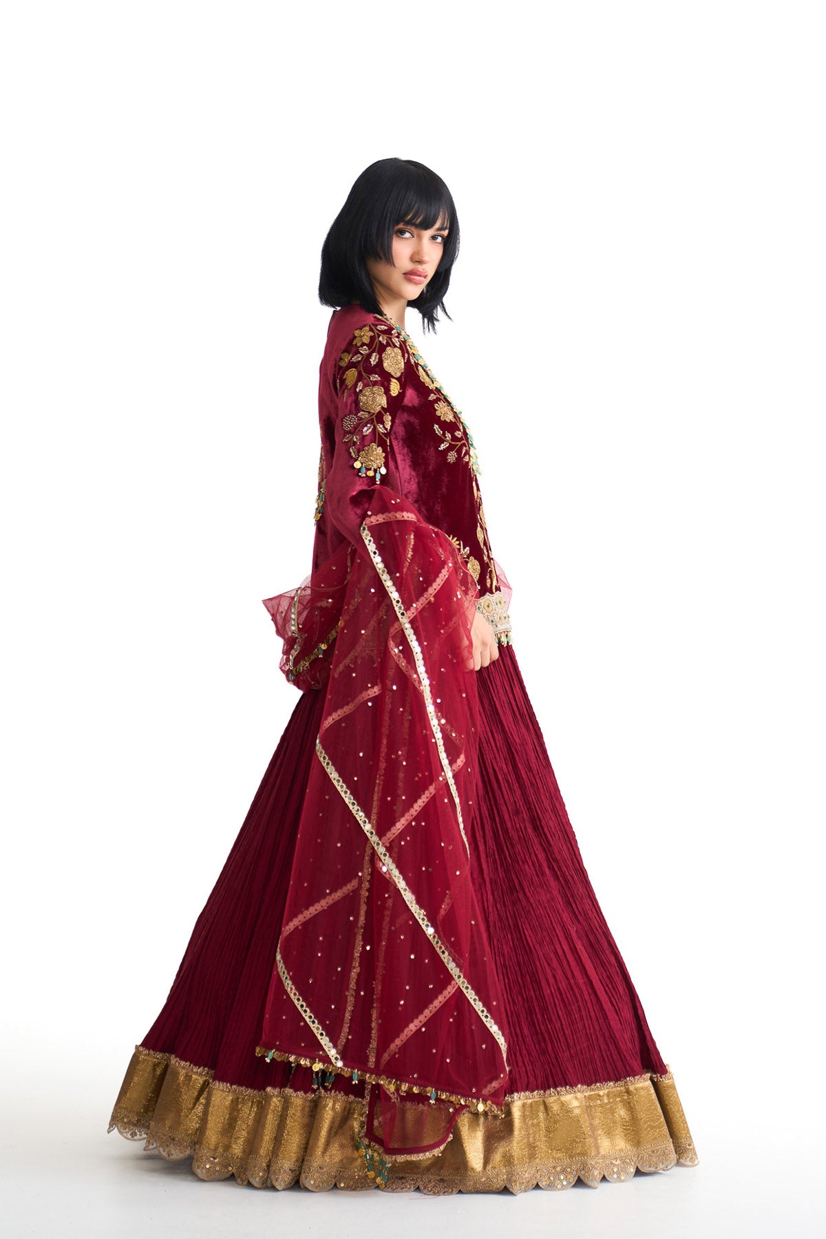 Golden story short kurta lehenga set