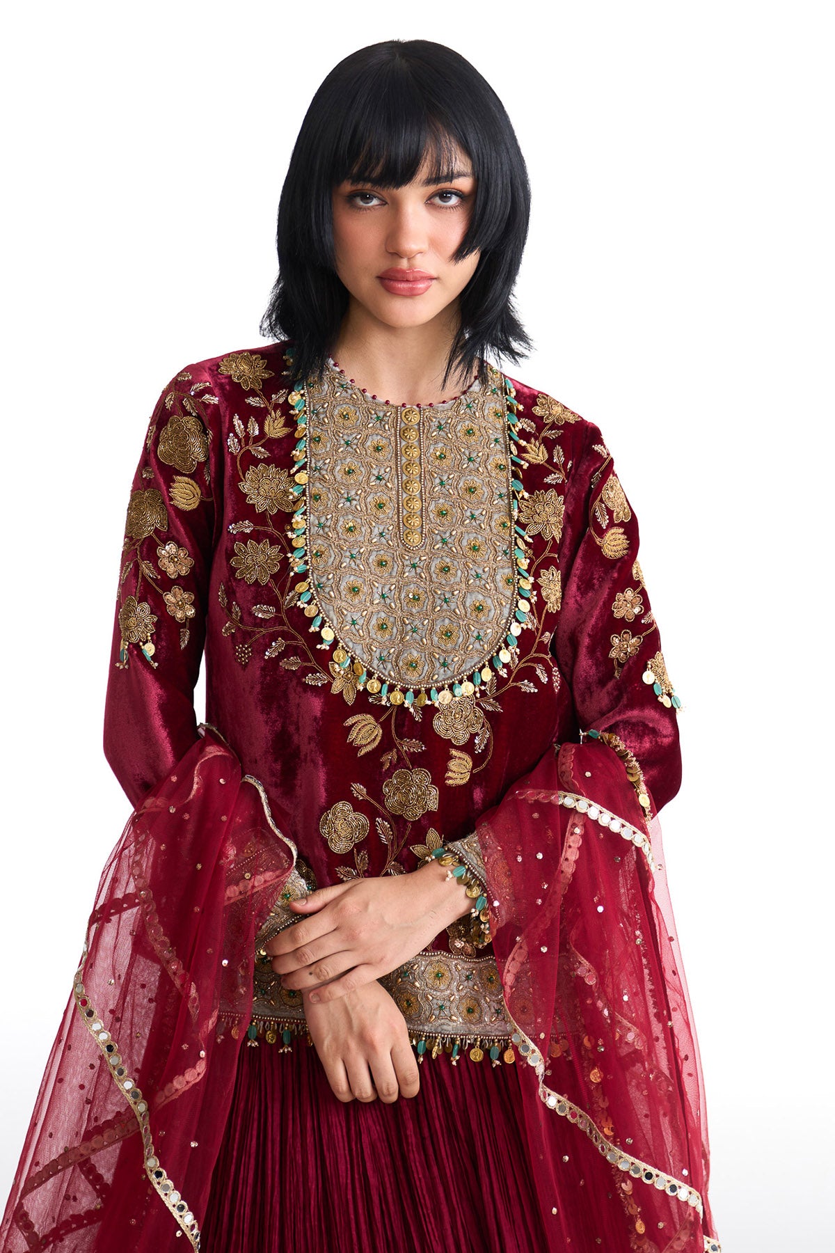 Golden story short kurta lehenga set