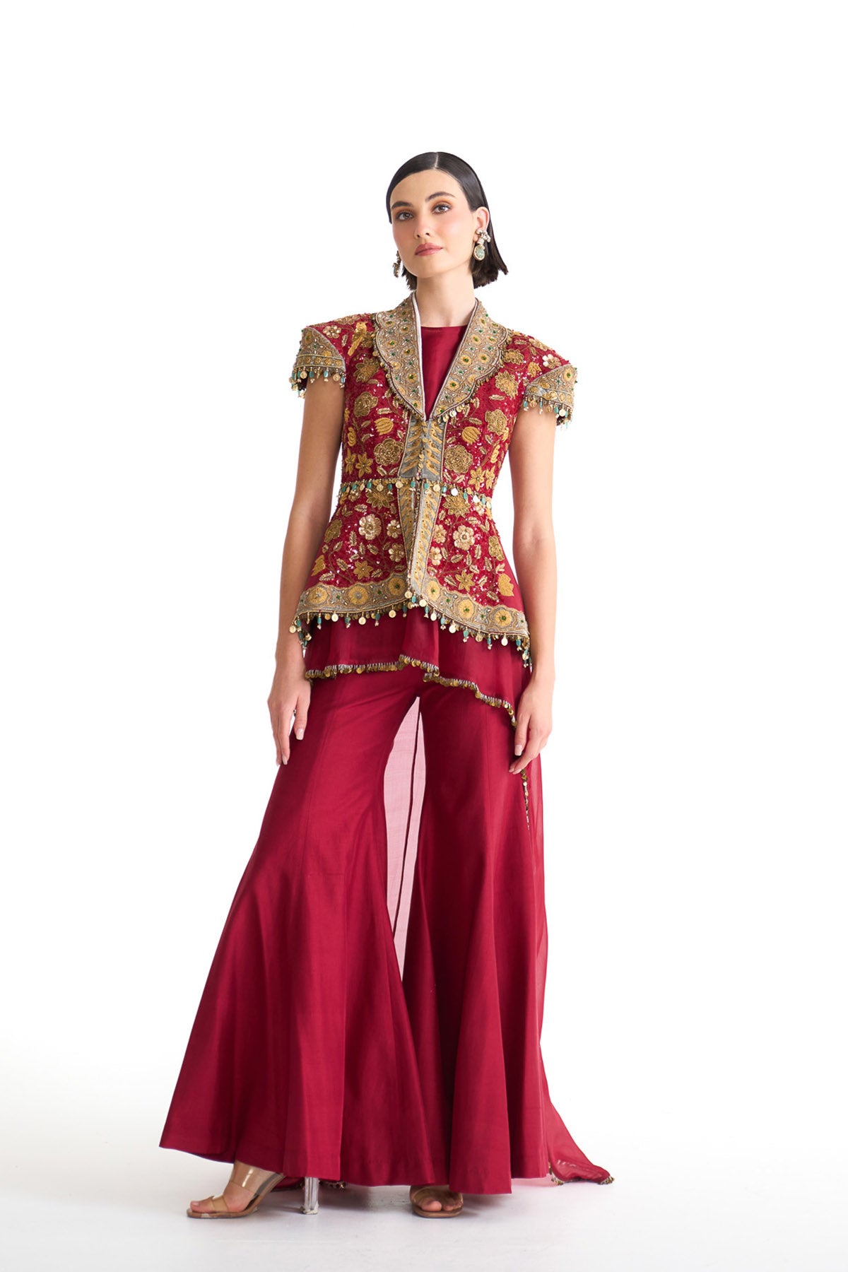 Golden story structured peplum top set
