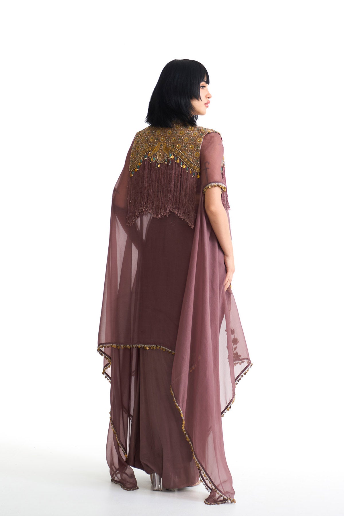 Golden story cape & drape skirt set