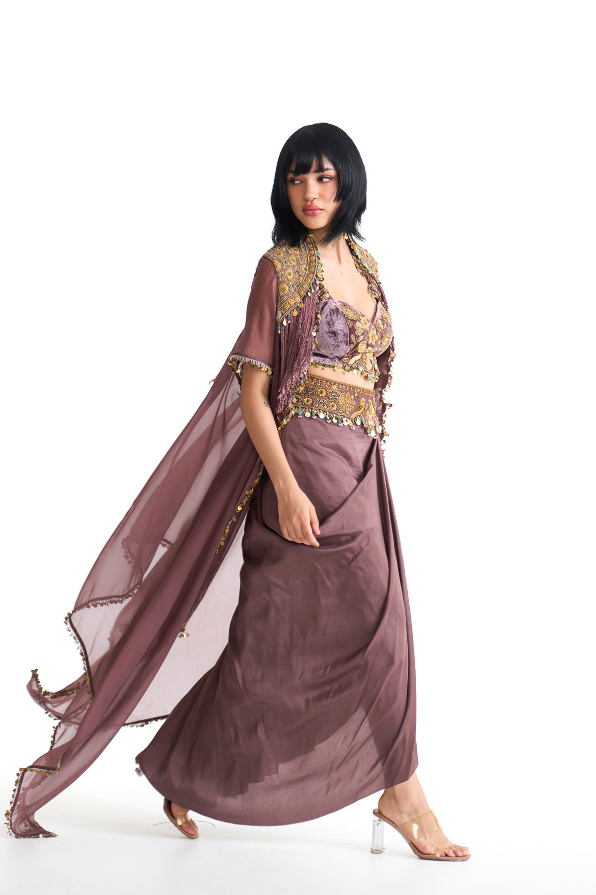 Golden story cape & drape skirt set