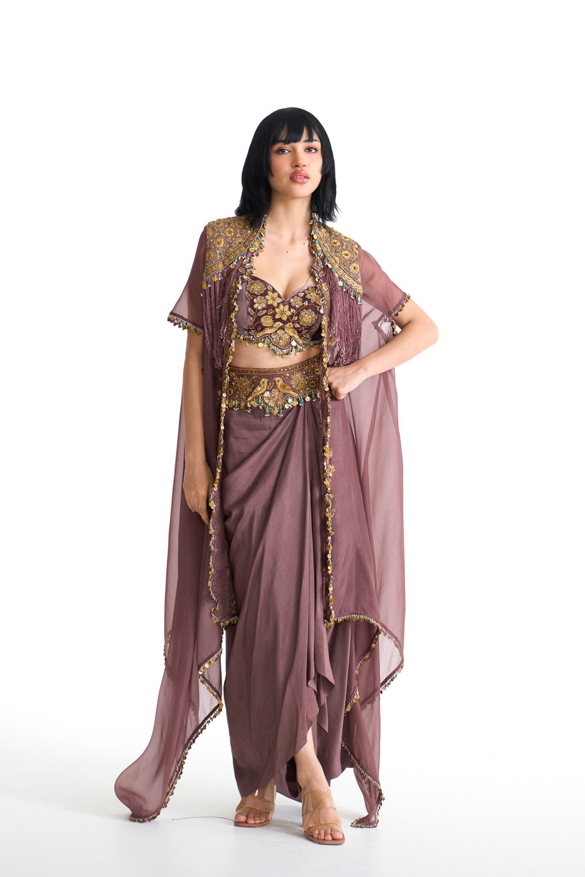 Golden story cape & drape skirt set