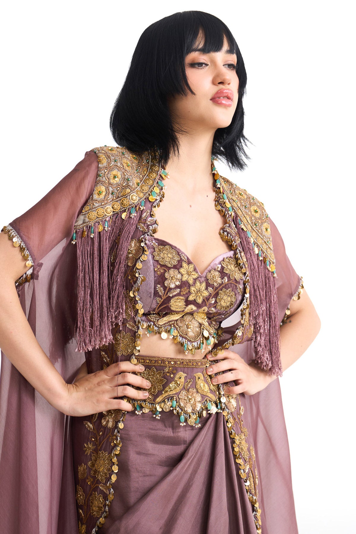 Golden story cape & drape skirt set