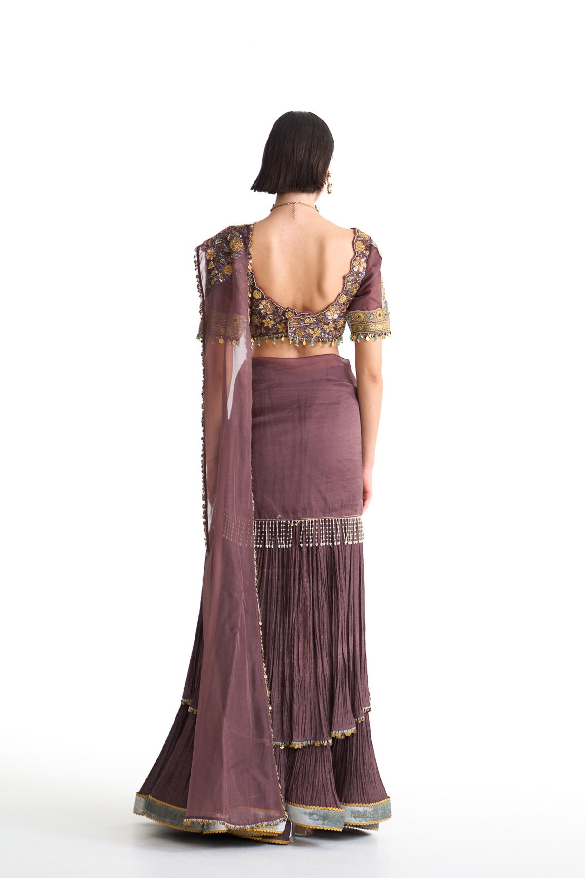 Golden story Crinkle drape saree