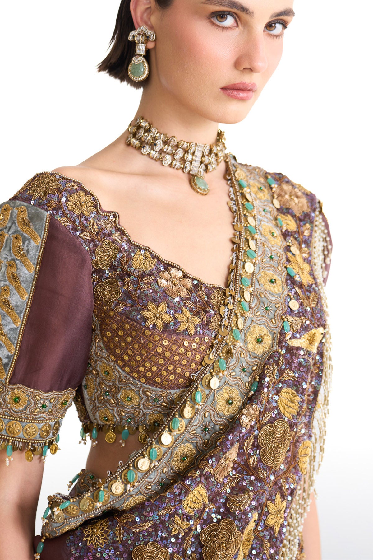 Golden story Crinkle drape saree