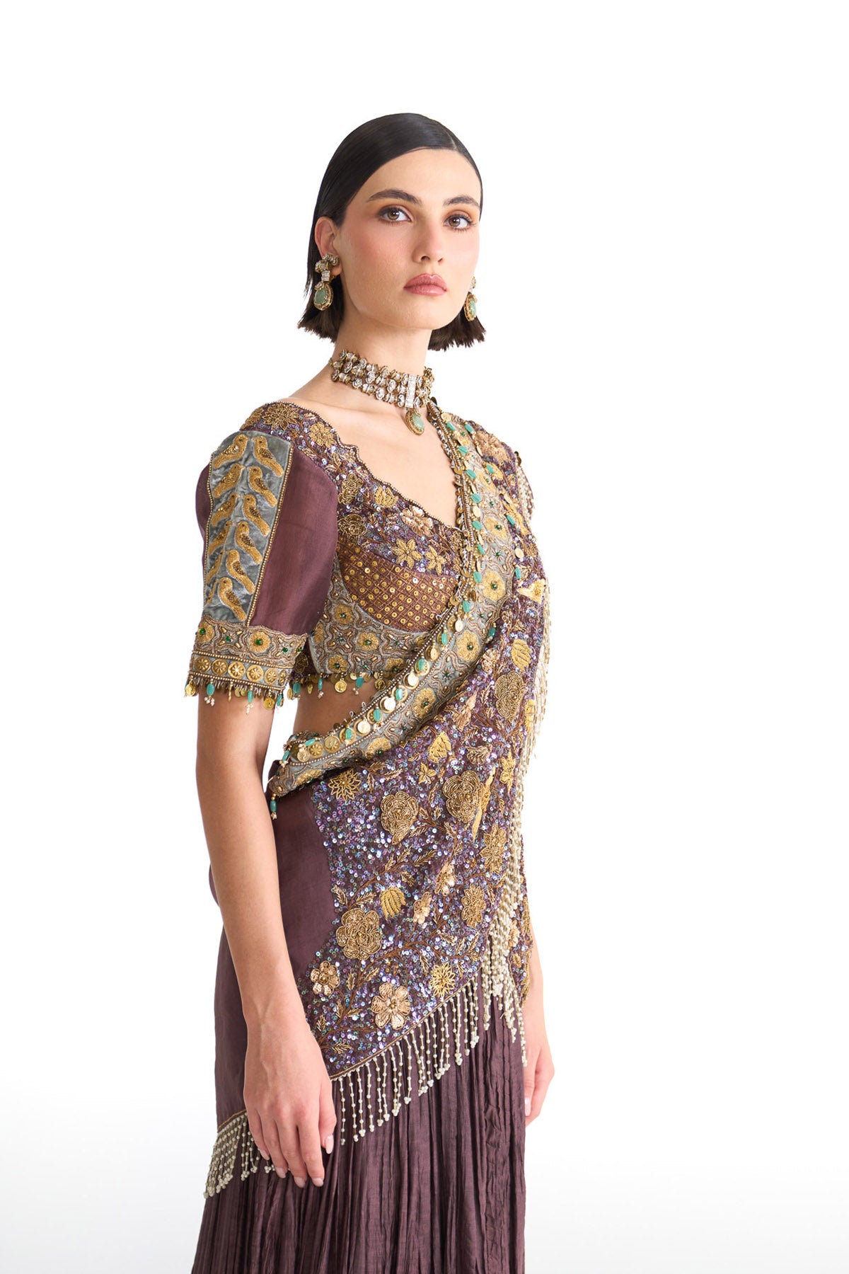 Golden story Crinkle drape saree