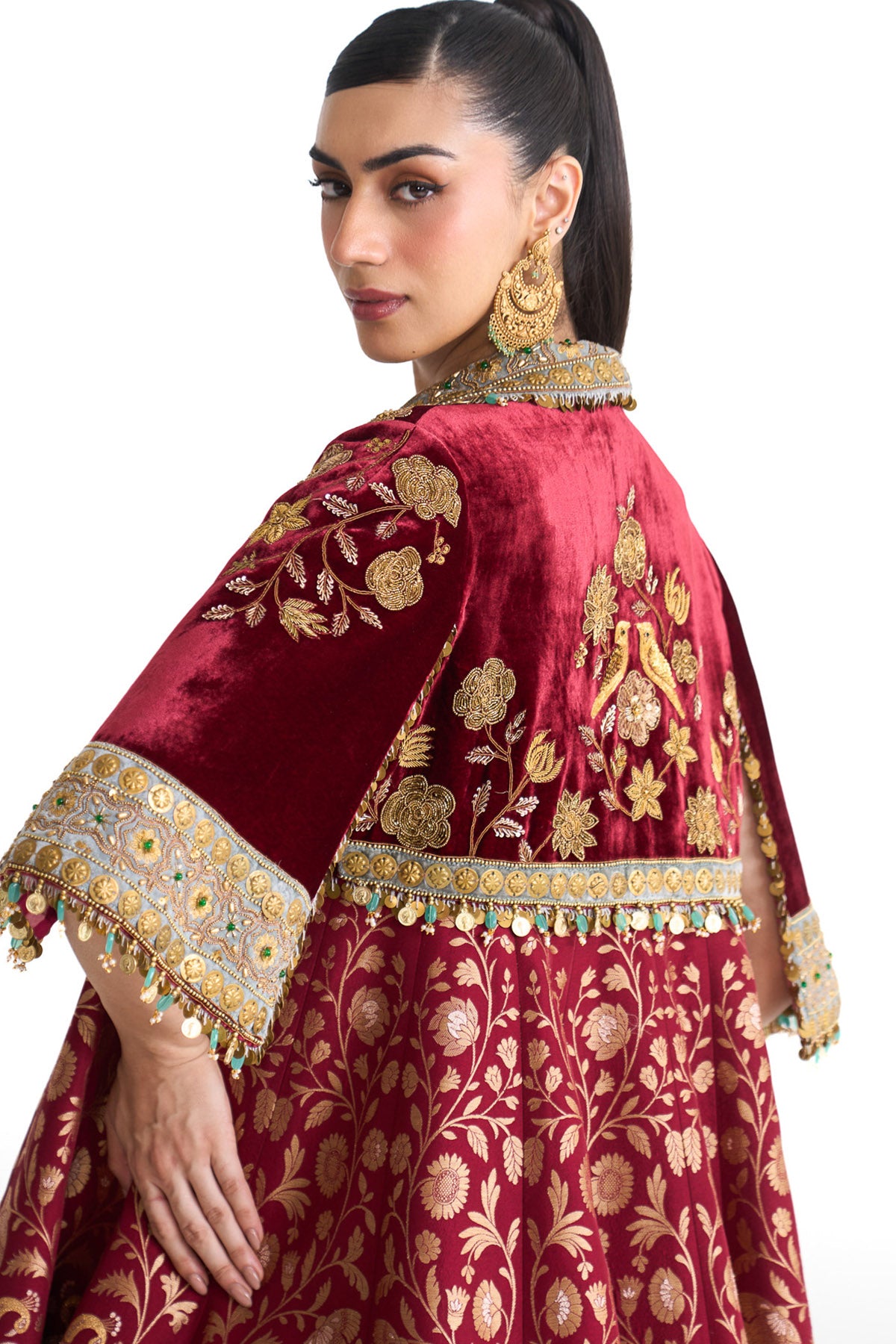 Golden story banarsi long jacket set