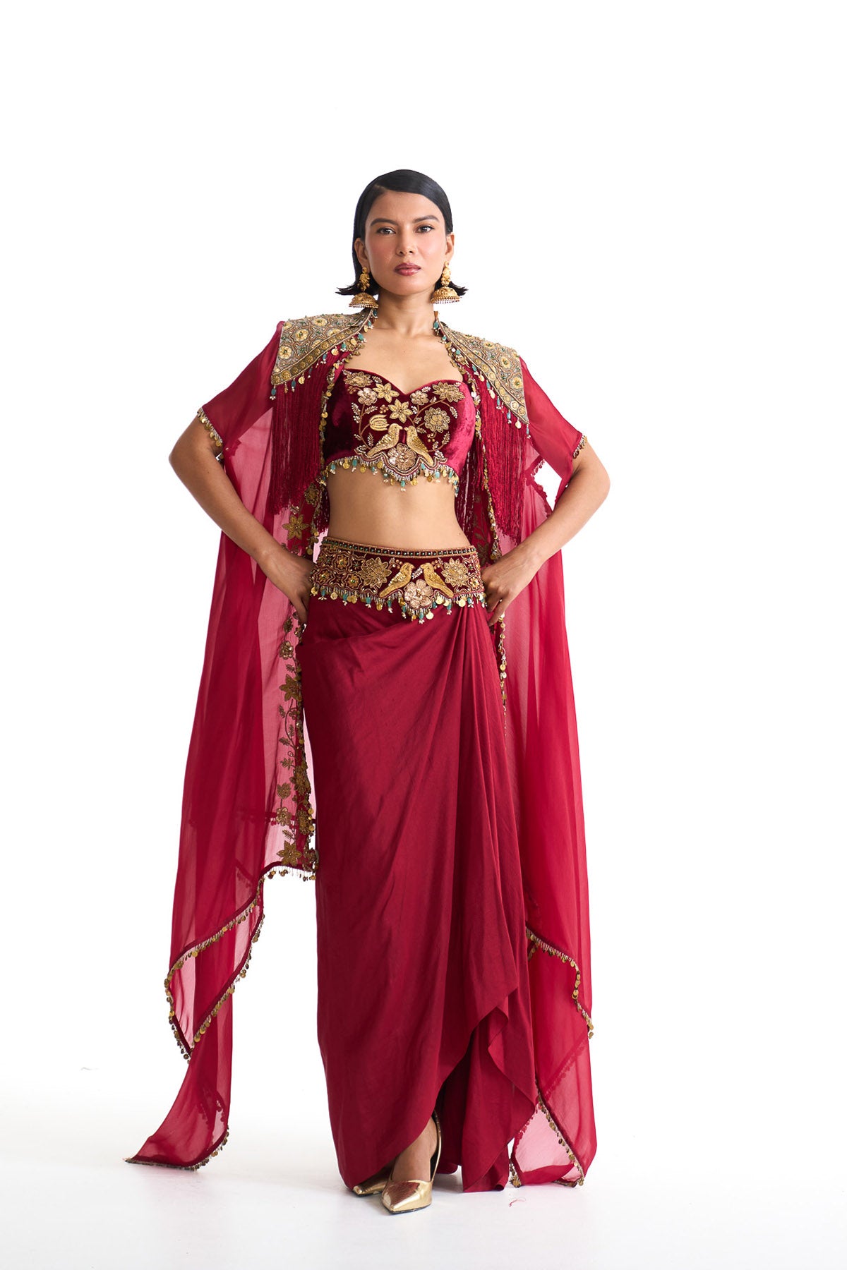 Golden story cape & drape skirt set
